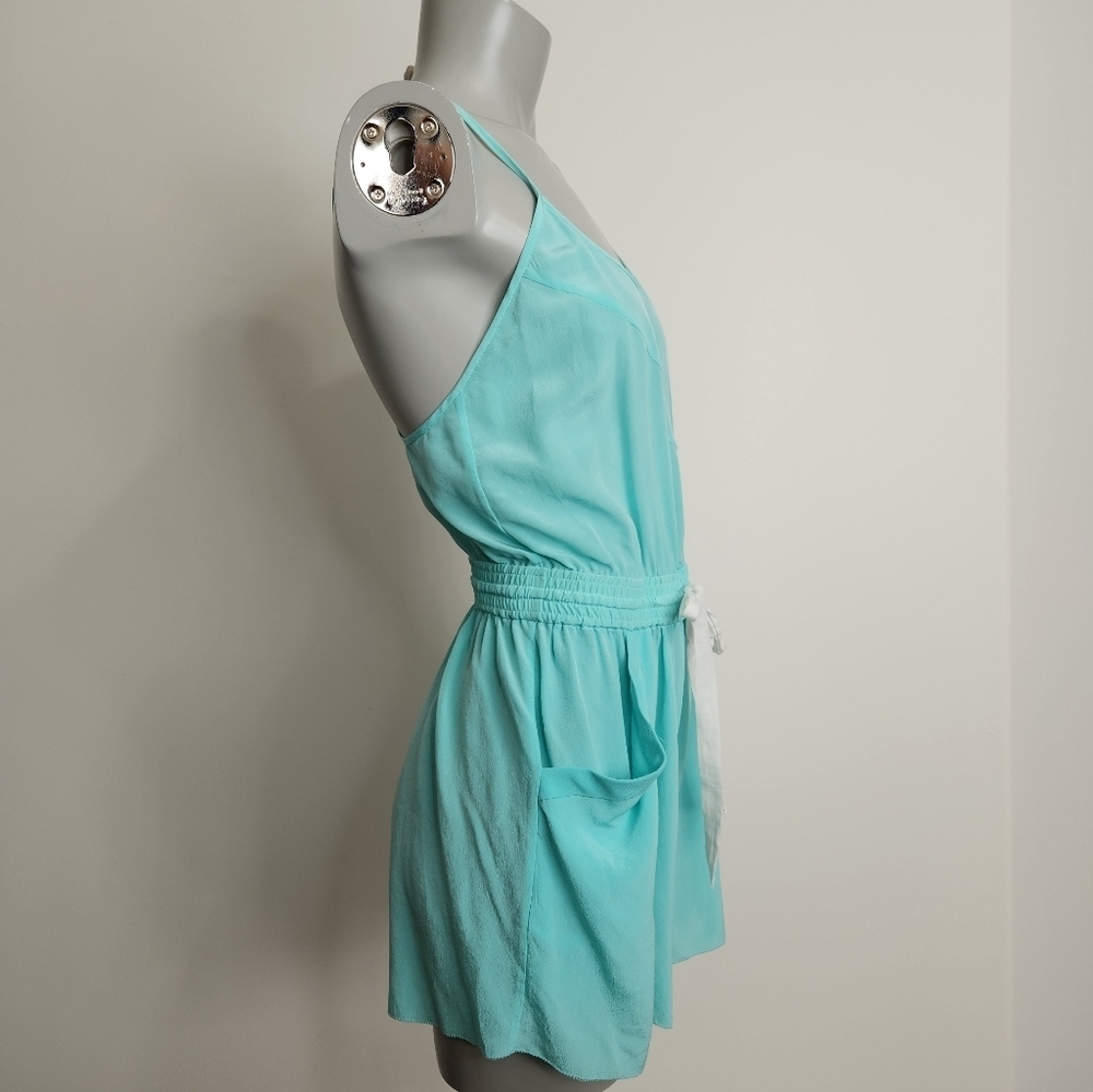 Aritzia X Wilfred "Peri" Teal Blue Silk Spaghetti Strap Shorts Romper Size S/M - Picture 7 of 16